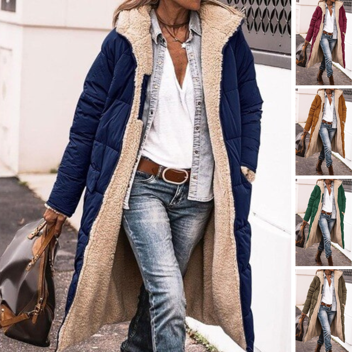 Bei | Cappotto reversibile in sherpa-fleece – lungo cappotto imbottito con cappuccio