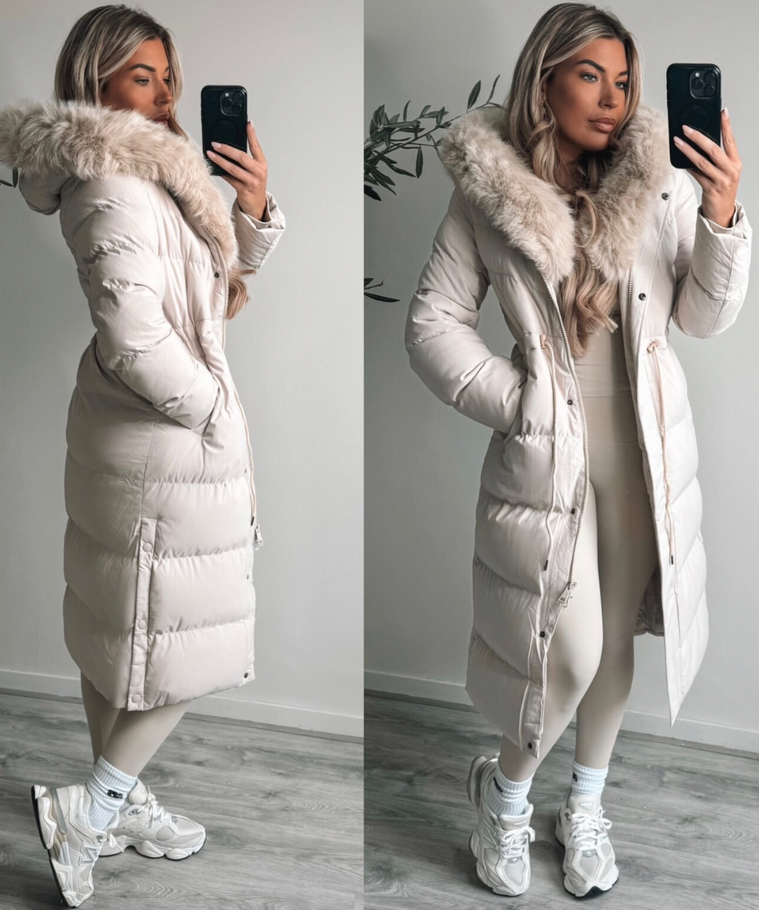 Cappotto invernale per donne | Giacca lunga trapuntata | Foderato caldo | Cappuccio con pelliccia sintetica