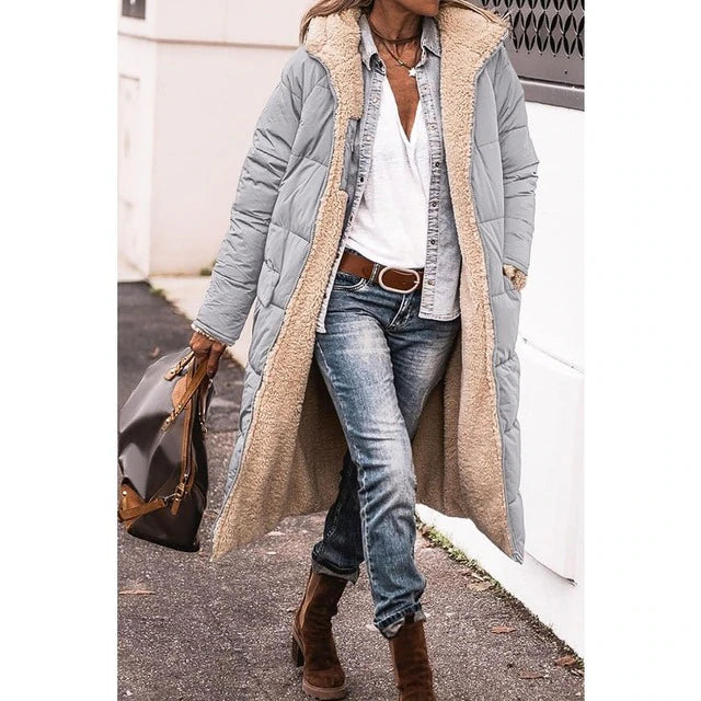 Bei | Cappotto reversibile in sherpa-fleece – lungo cappotto imbottito con cappuccio