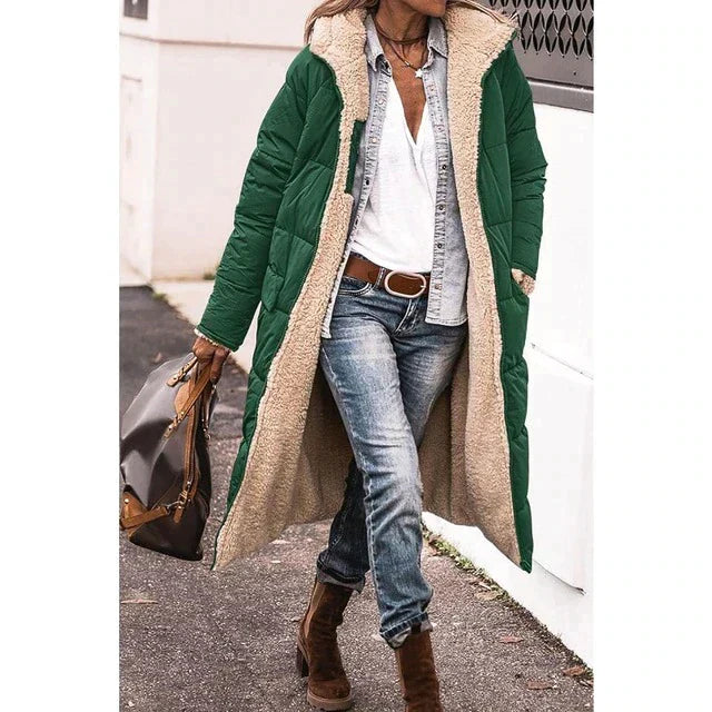 Bei | Cappotto reversibile in sherpa-fleece – lungo cappotto imbottito con cappuccio