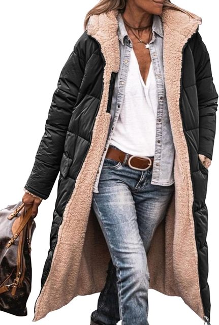 Bei | Cappotto reversibile in sherpa-fleece – lungo cappotto imbottito con cappuccio