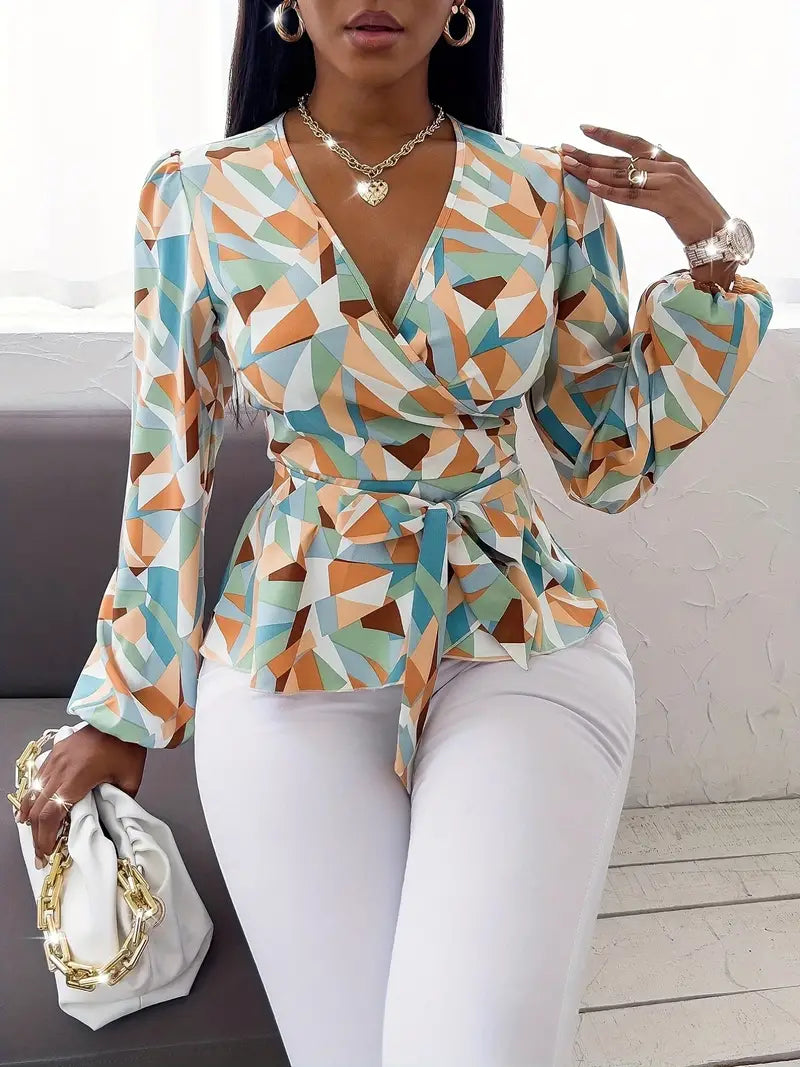 Chiara - Elegante blusa con maniche lunghe e scollo a V per l'estate