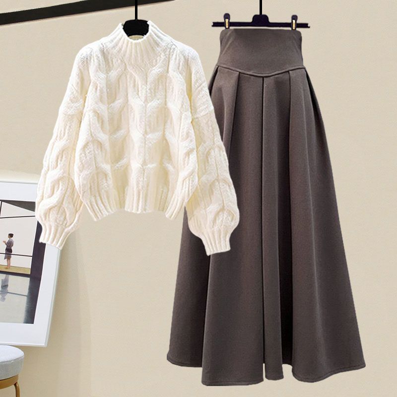 Warts | Set di maglione in maglia elegante per l'autunno e gonna plissettata per donne
