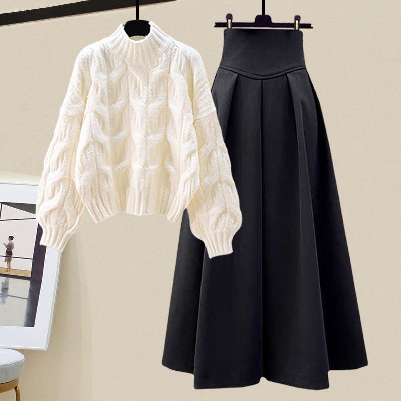 Warts | Set di maglione in maglia elegante per l'autunno e gonna plissettata per donne
