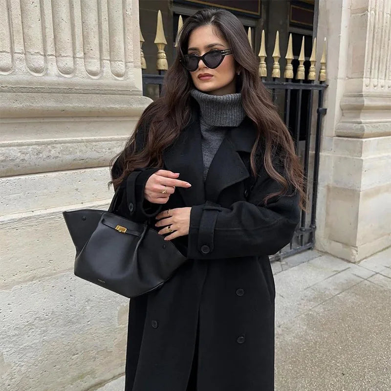 Rerkilaha | Elegante cappotto lungo da donna con doppio bottone e cintura autunno/inverno