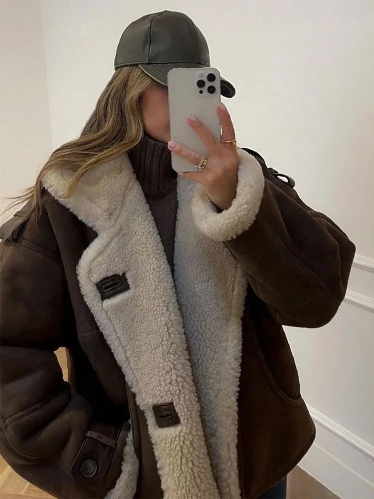 Kyliee | Giacca spessa da donna in lana d'agnello e pelle