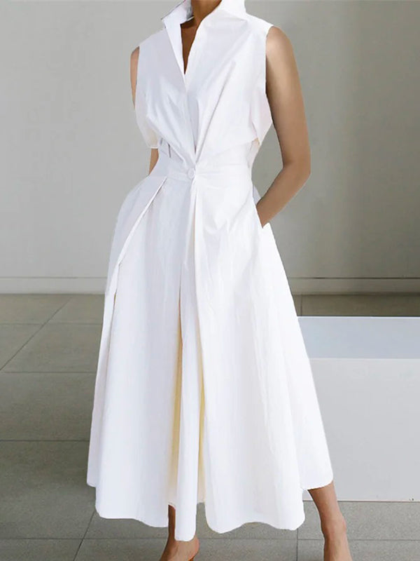 Gabrielle | Abito Urban in Cotone Bianco con Collo a Camicia