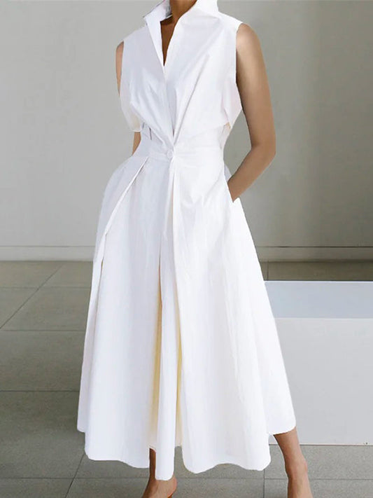 Gabrielle | Abito Urban in Cotone Bianco con Collo a Camicia