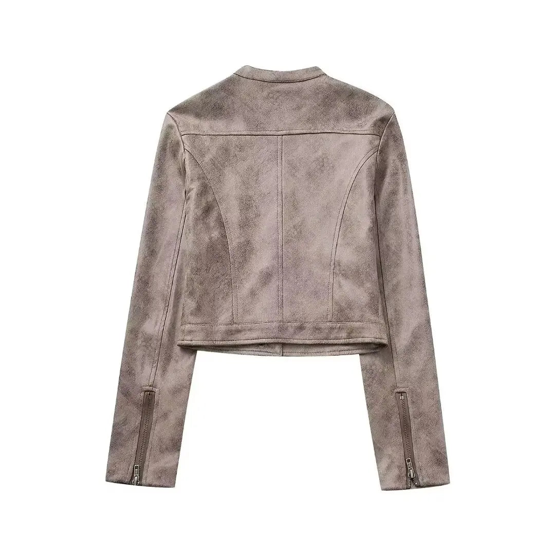 Eglie | Giacca in pelle per donne in stile Hot Girl americano con colletto alto