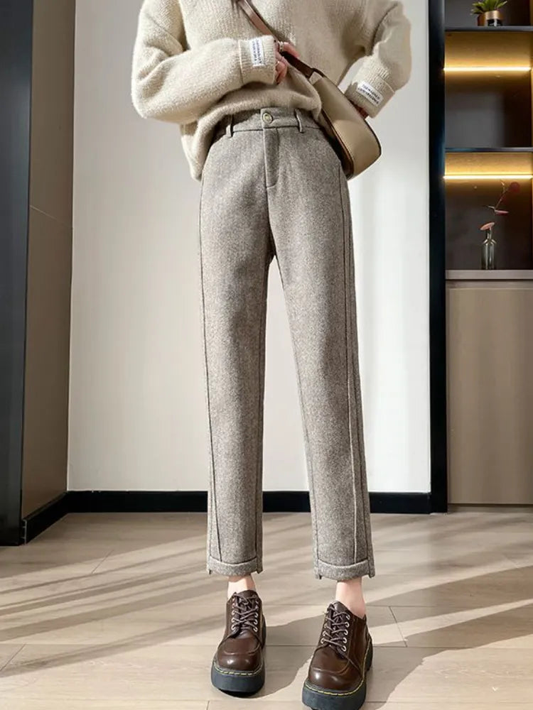 Sarina | Pantaloni a matita in tweed a vita alta in lana