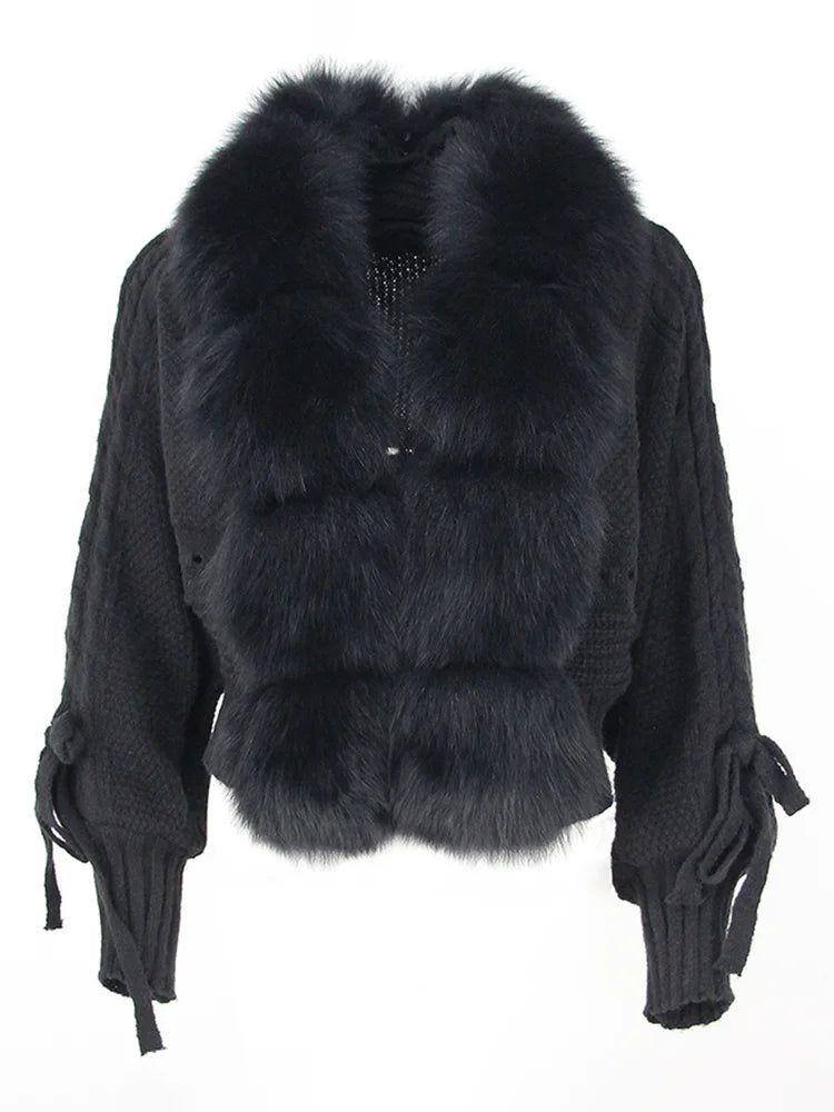 Lixx | Cappotto invernale di lusso per donne con colletto in pelliccia di volpe vera