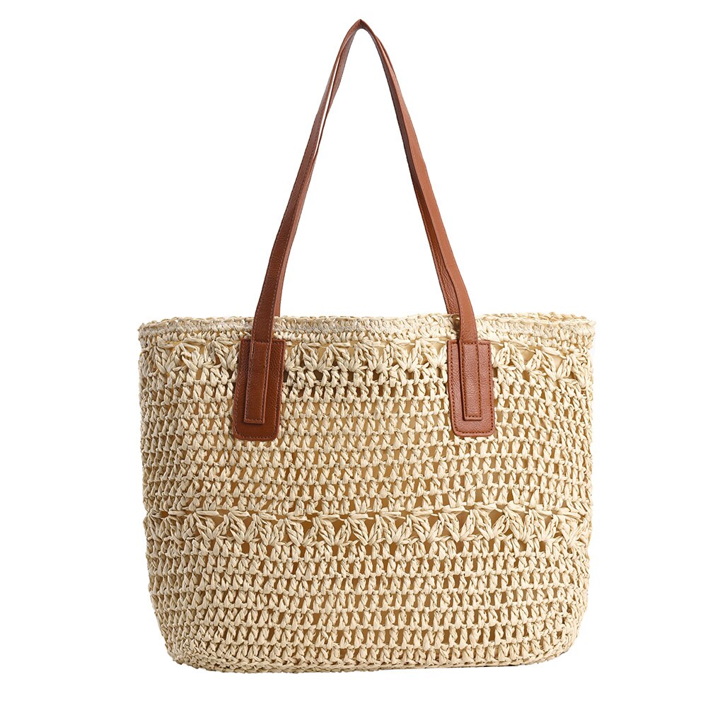 Genevieve - Elegante borsa di paglia con manici in pelle