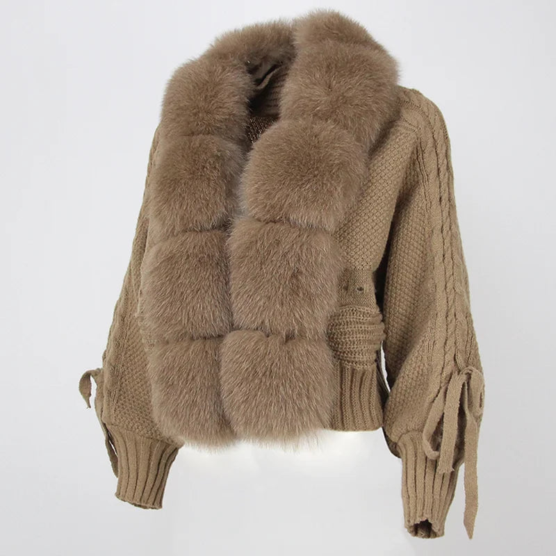 Lixx | Cappotto invernale di lusso per donne con colletto in pelliccia di volpe vera