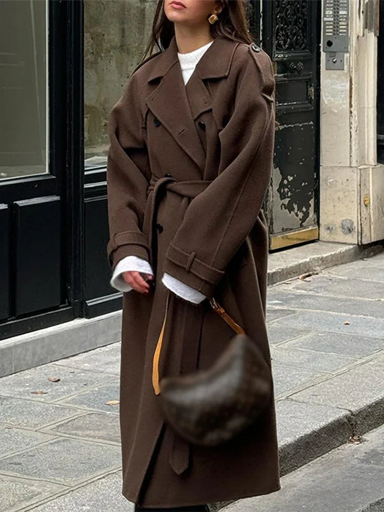 Rerkilaha | Elegante cappotto lungo da donna con doppio bottone e cintura autunno/inverno