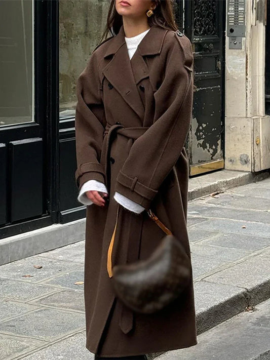 Rerkilaha | Elegante cappotto lungo da donna con doppio bottone e cintura autunno/inverno