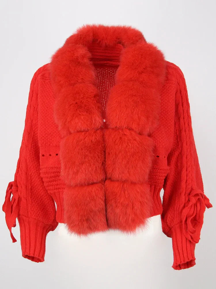 Lixx | Cappotto invernale di lusso per donne con colletto in pelliccia di volpe vera