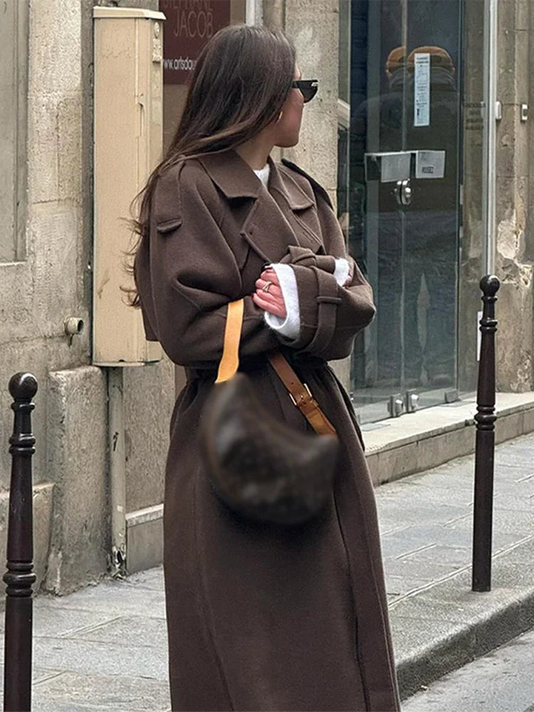Rerkilaha | Elegante cappotto lungo da donna con doppio bottone e cintura autunno/inverno