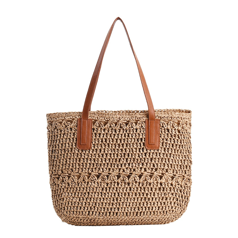 Genevieve - Elegante borsa di paglia con manici in pelle