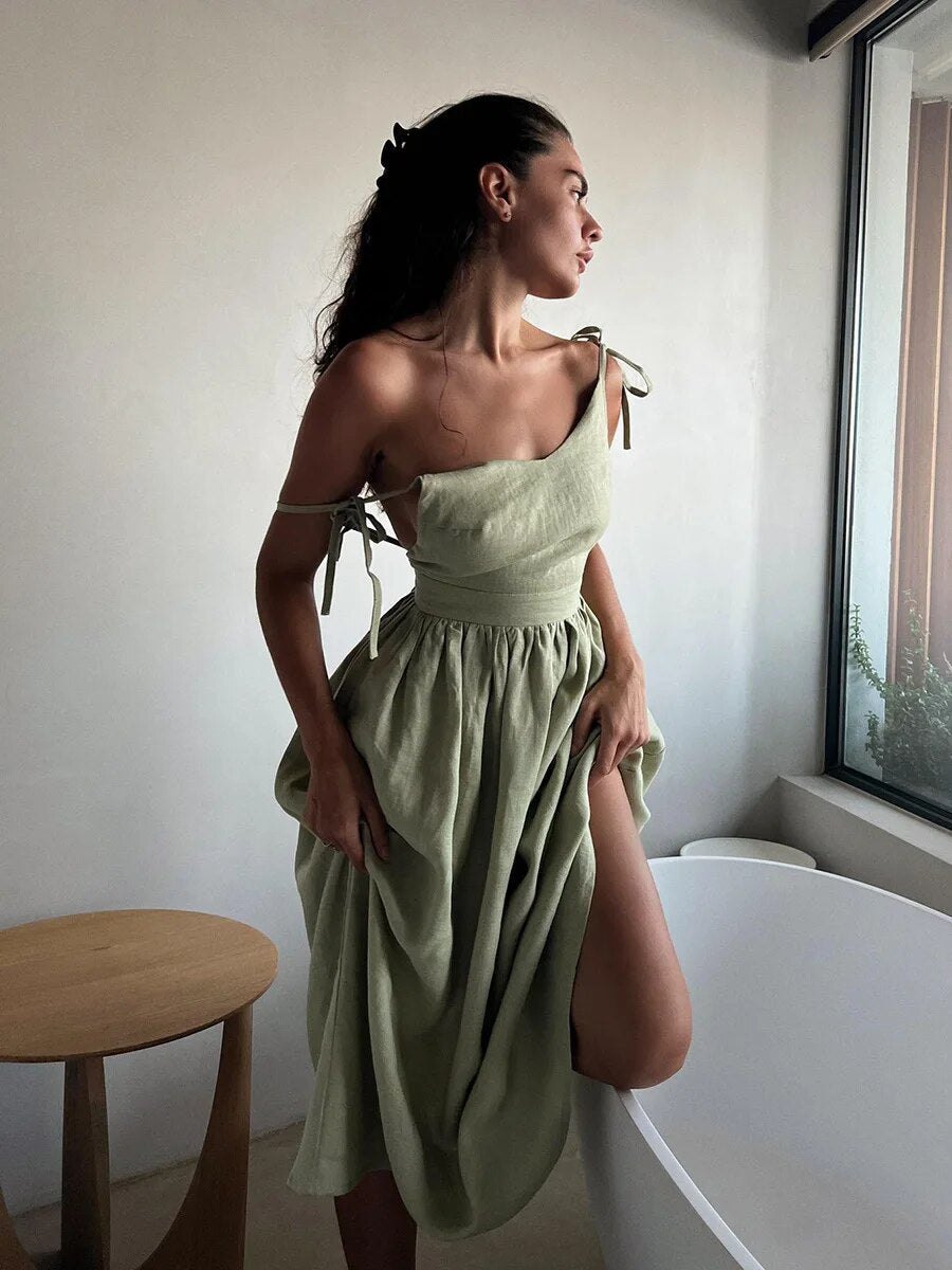 Heather - Lungo vestito estivo in lino per donne