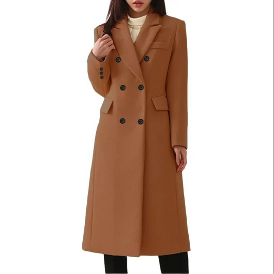 Louia | Cappotto in lana lungo e trapuntato con doppio colletto per donne