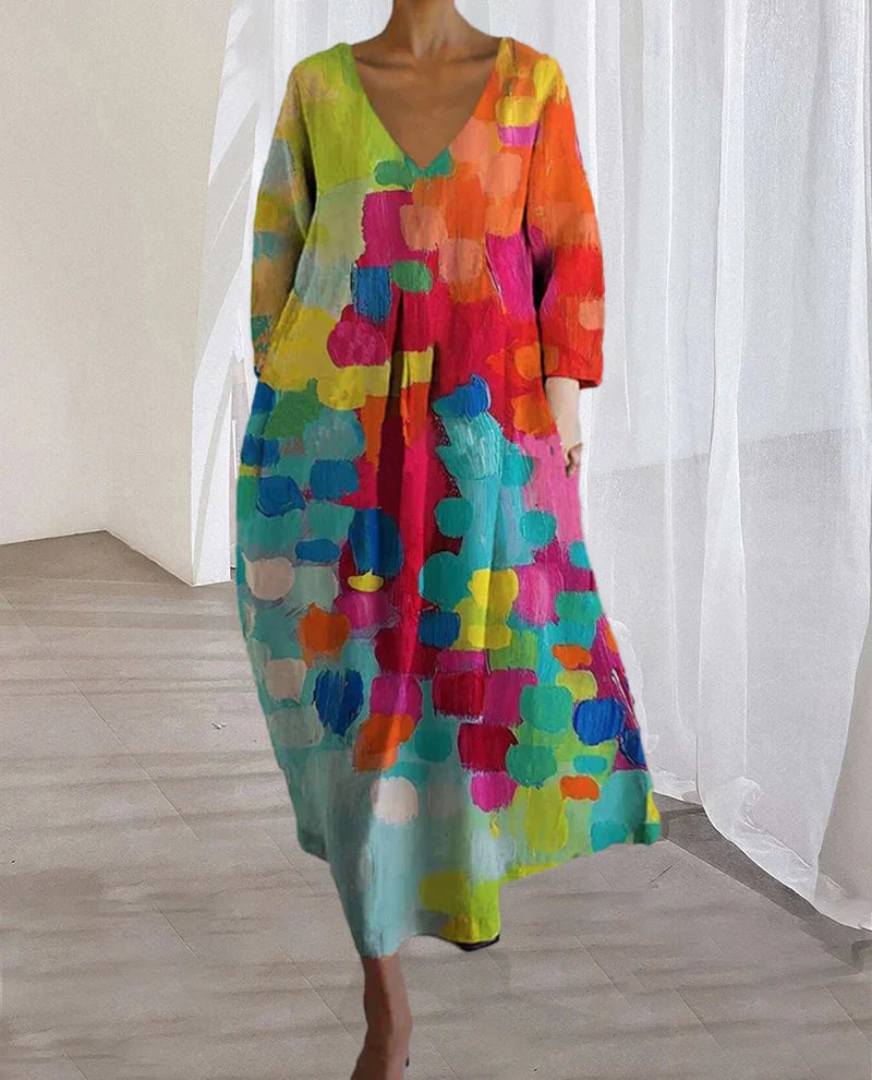 Anastasia - Vestito stampato colorato con scollatura a V