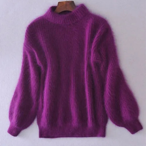 Amarie | Pullover vintage in angora: lavorato a maglia larga e monocolore