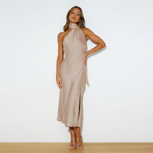 Océane | Abito Elegante in Satin con Drappeggio e Spacco per Donne