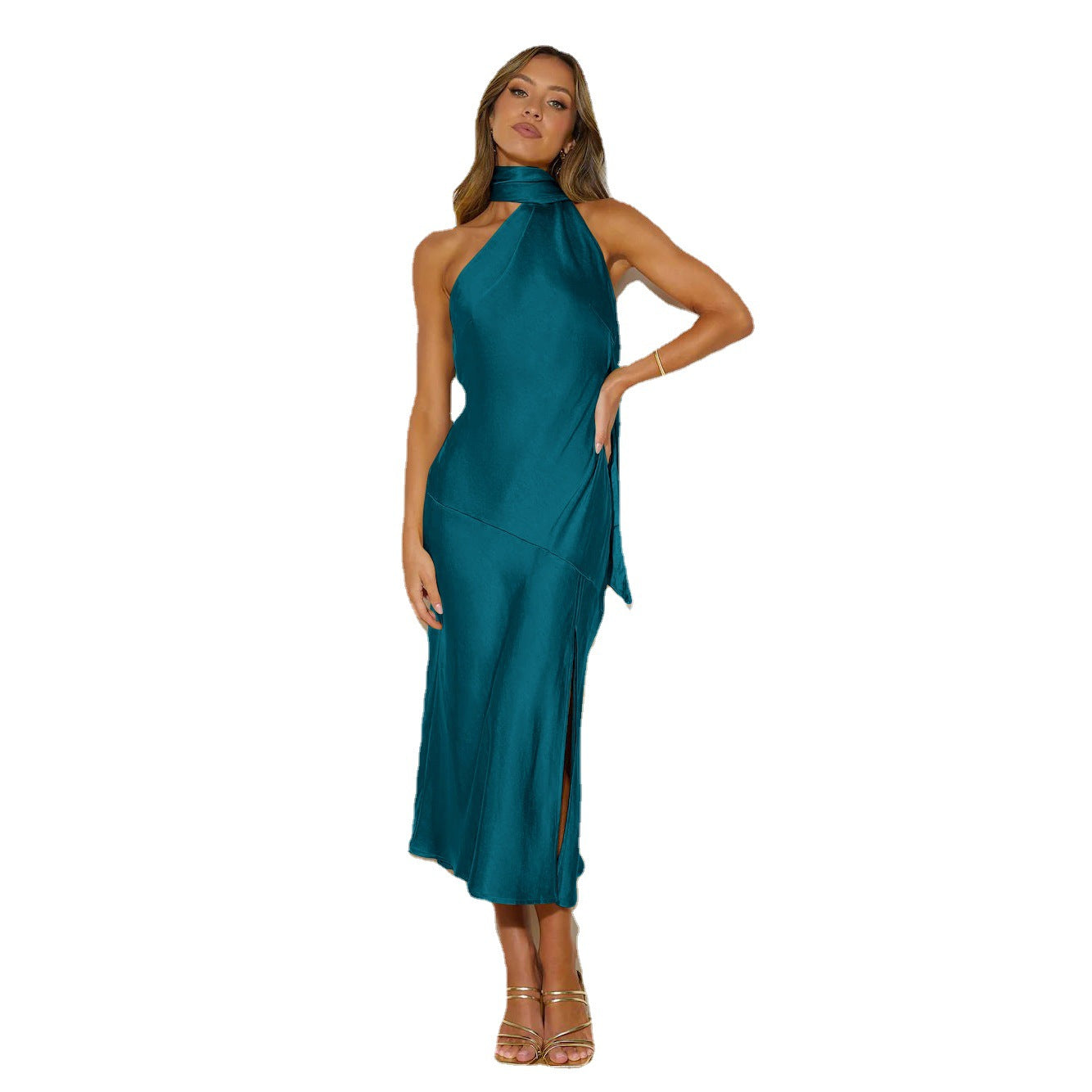 Océane | Abito Elegante in Satin con Drappeggio e Spacco per Donne