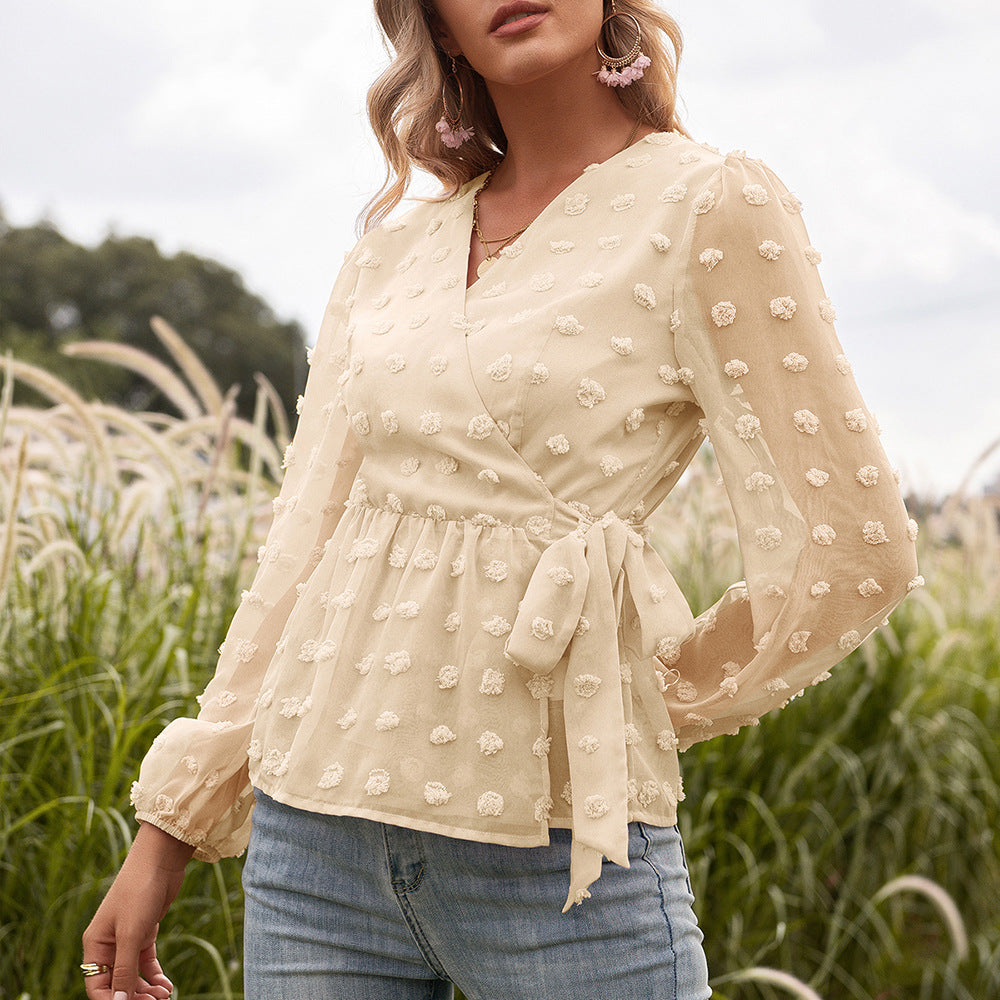 Athena | Blusa a maniche lunghe con scollatura a V in pizzo
