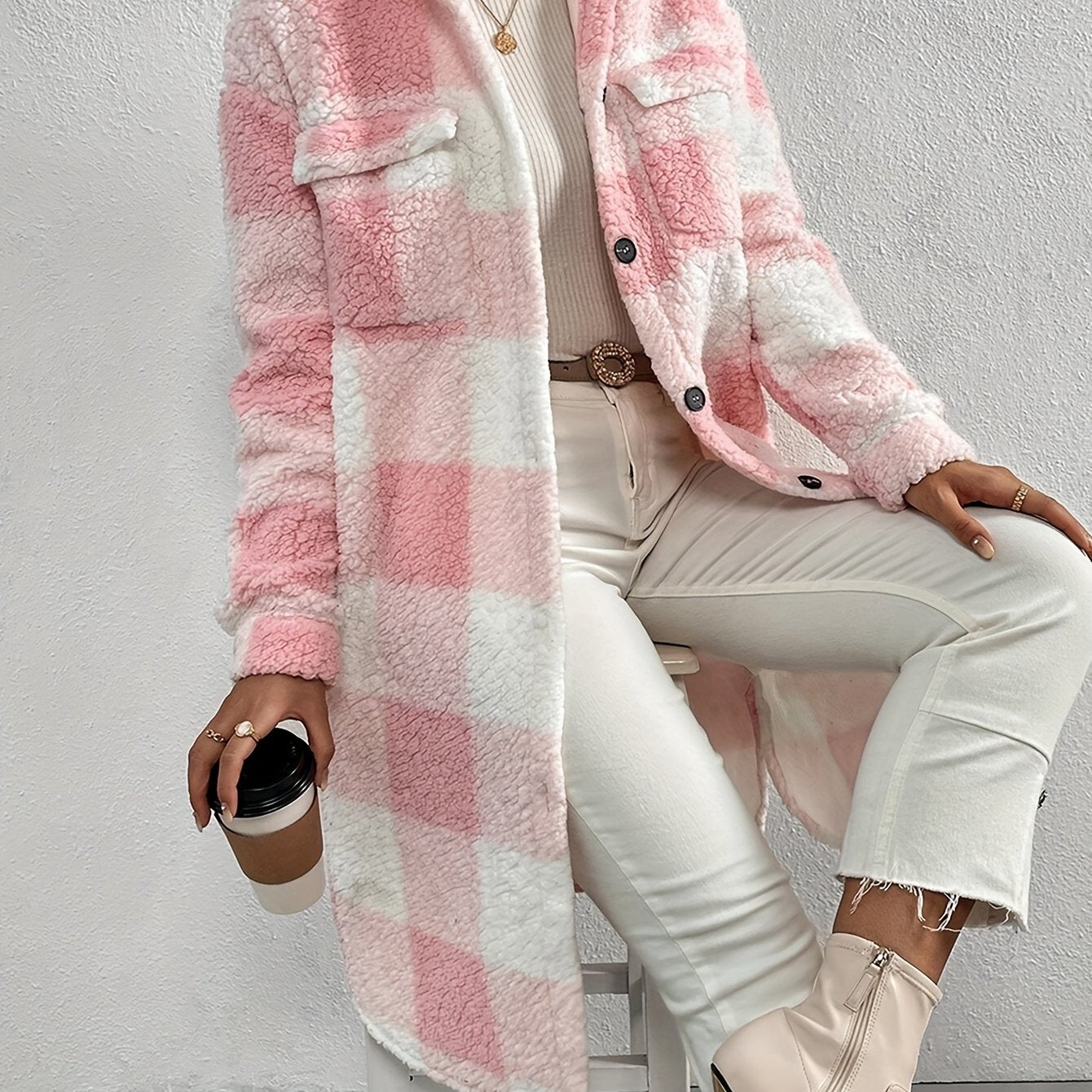 Serin | Elegante cappotto teddy a quadri