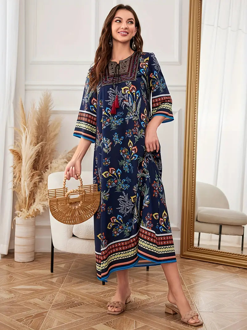 Mirri - Abito midi boho con grafica etnica