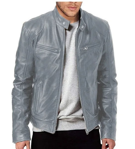 Enzo | Giacca in pelle casual con colletto a bottoni – Stilosa e moderna