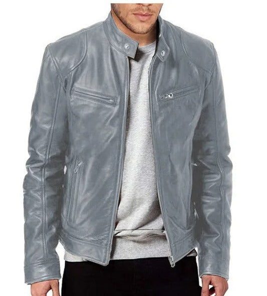 Enzo | Giacca in pelle casual con colletto a bottoni – Stilosa e moderna