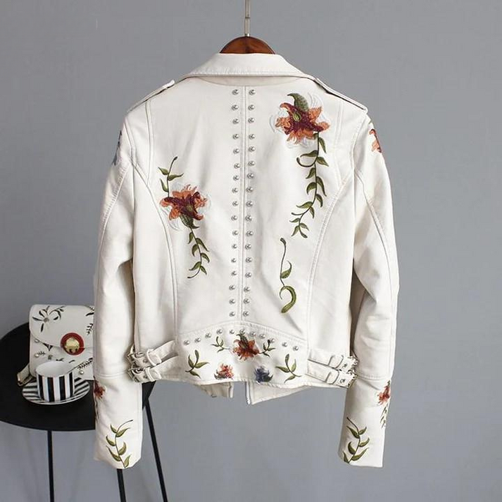 Ridge | Giacca in pelle con fiori ricamati per donne