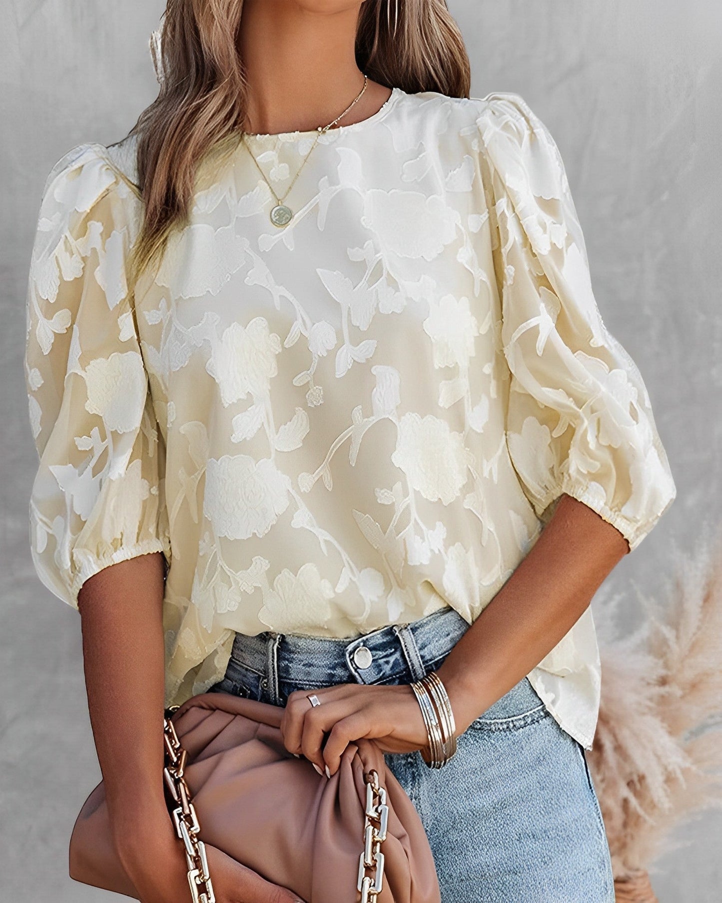 Lotus - Camicia in chiffon con maniche a sbuffo