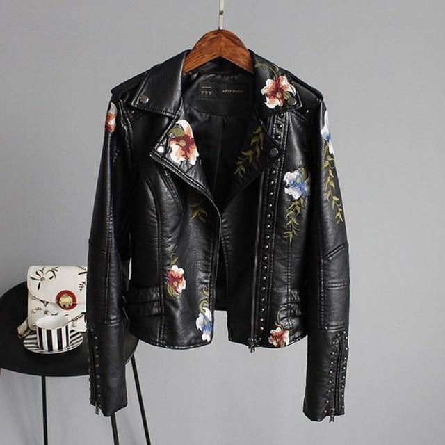 Ridge | Giacca in pelle con fiori ricamati per donne