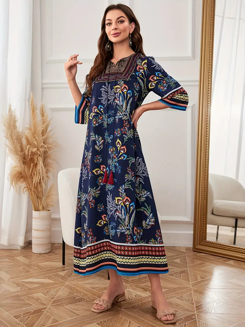 Mirri - Abito midi boho con grafica etnica