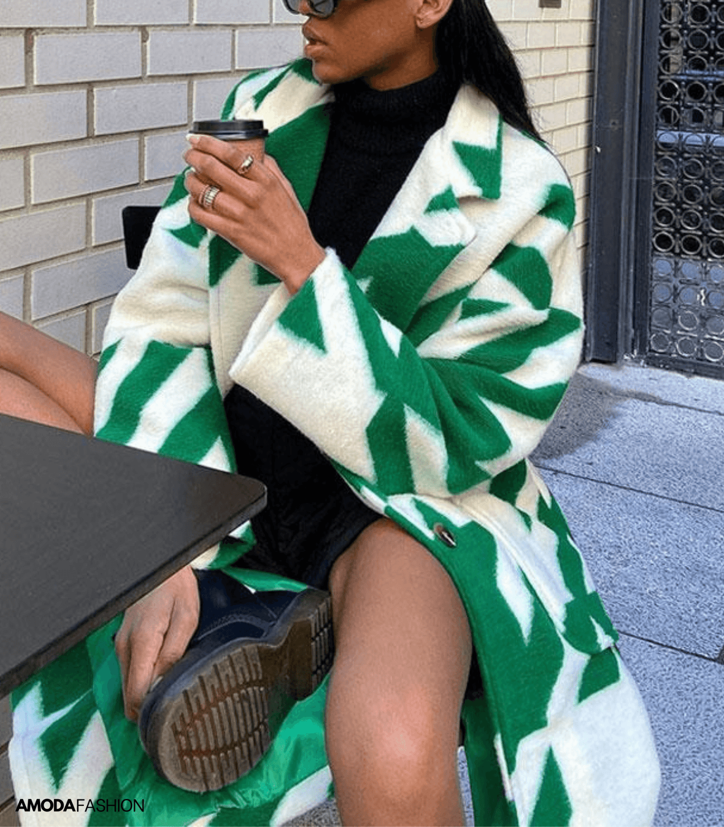 Quana | Cappotto di lana stampato con tasche