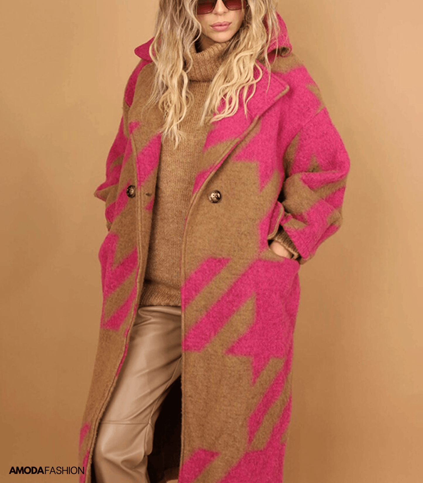Quana | Cappotto di lana stampato con tasche