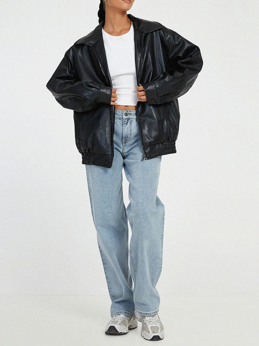 Bambeno | Giacca bomber oversize in pelle per donne