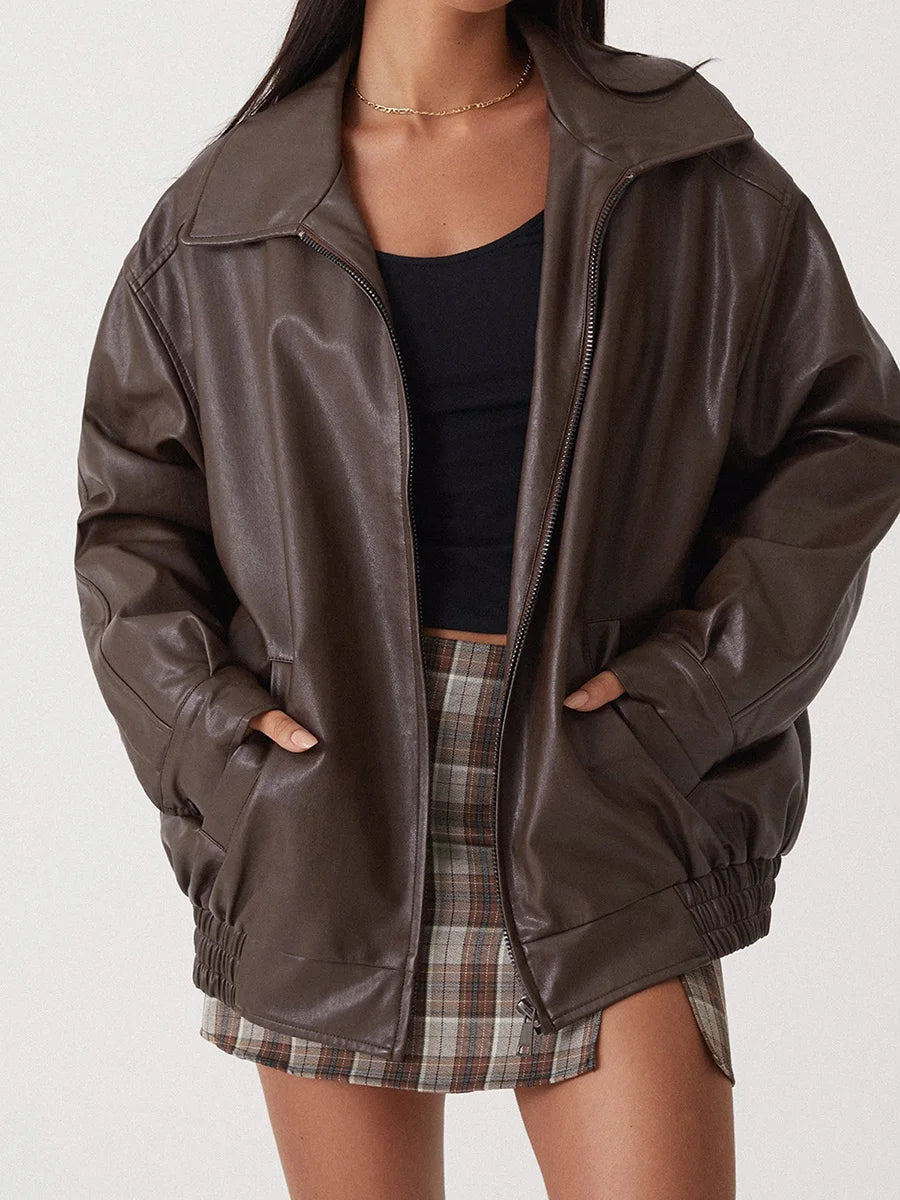 Bambeno | Giacca bomber oversize in pelle per donne