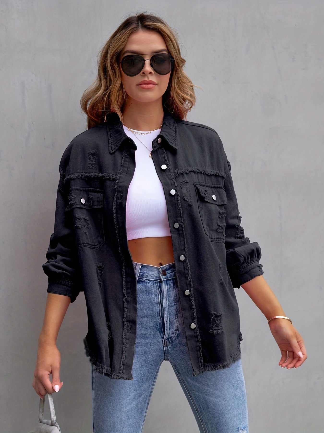 Serdia | Giacca di jeans strappata in taglia grande