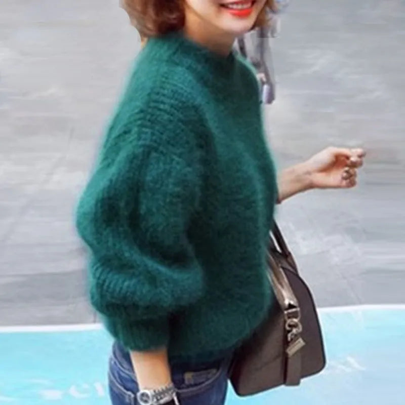 Amarie | Pullover vintage in angora: lavorato a maglia larga e monocolore