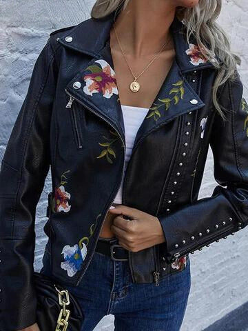 Ridge | Giacca in pelle con fiori ricamati per donne