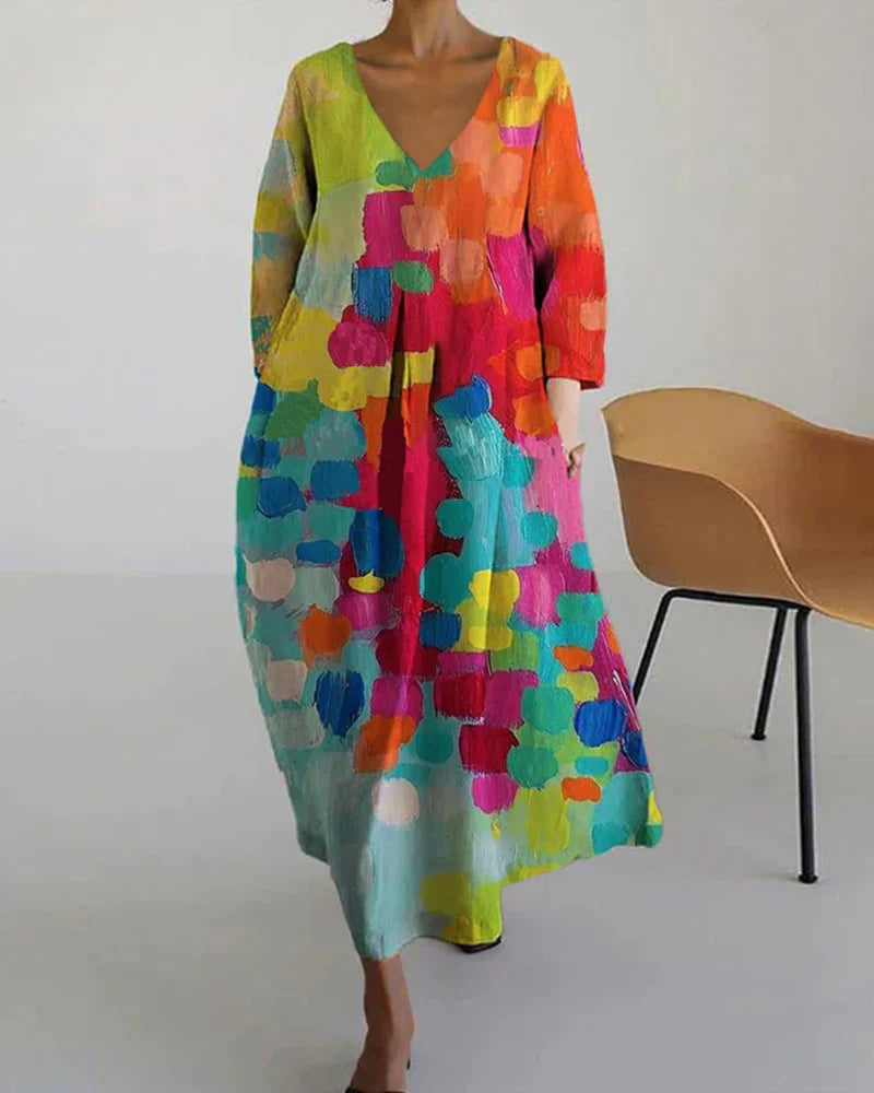 Anastasia - Vestito stampato colorato con scollatura a V