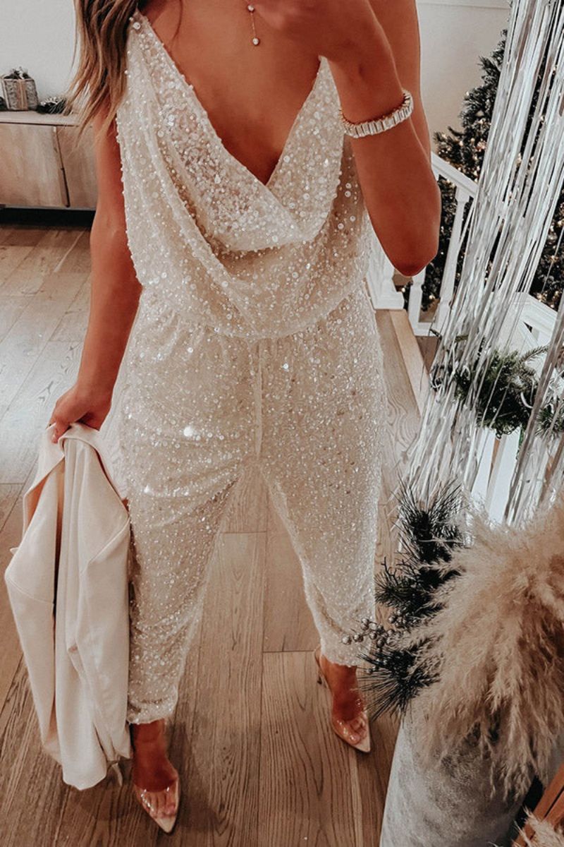 Diva | Jumpsuit Senza Maniche con Paillettes e Vita Elastico per un'Eleganza Scintillante
