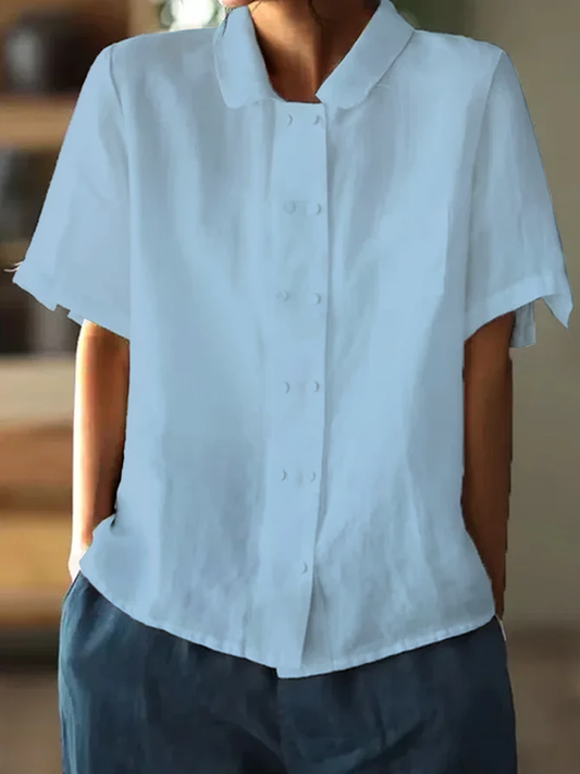 Venice | Blusa in cotone-lino bianca, morbida e con maniche corte