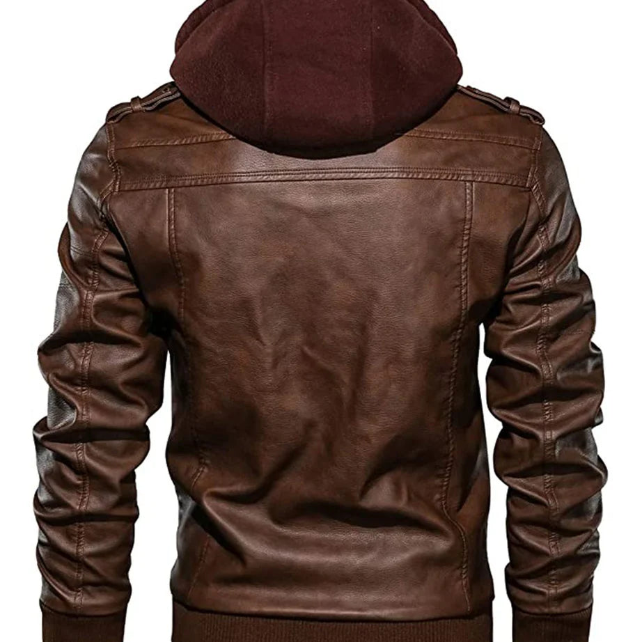 Prio | Giacca in pelle invernale premium elegante con cappuccio