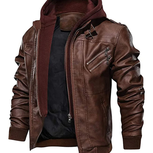 Prio | Giacca in pelle invernale premium elegante con cappuccio