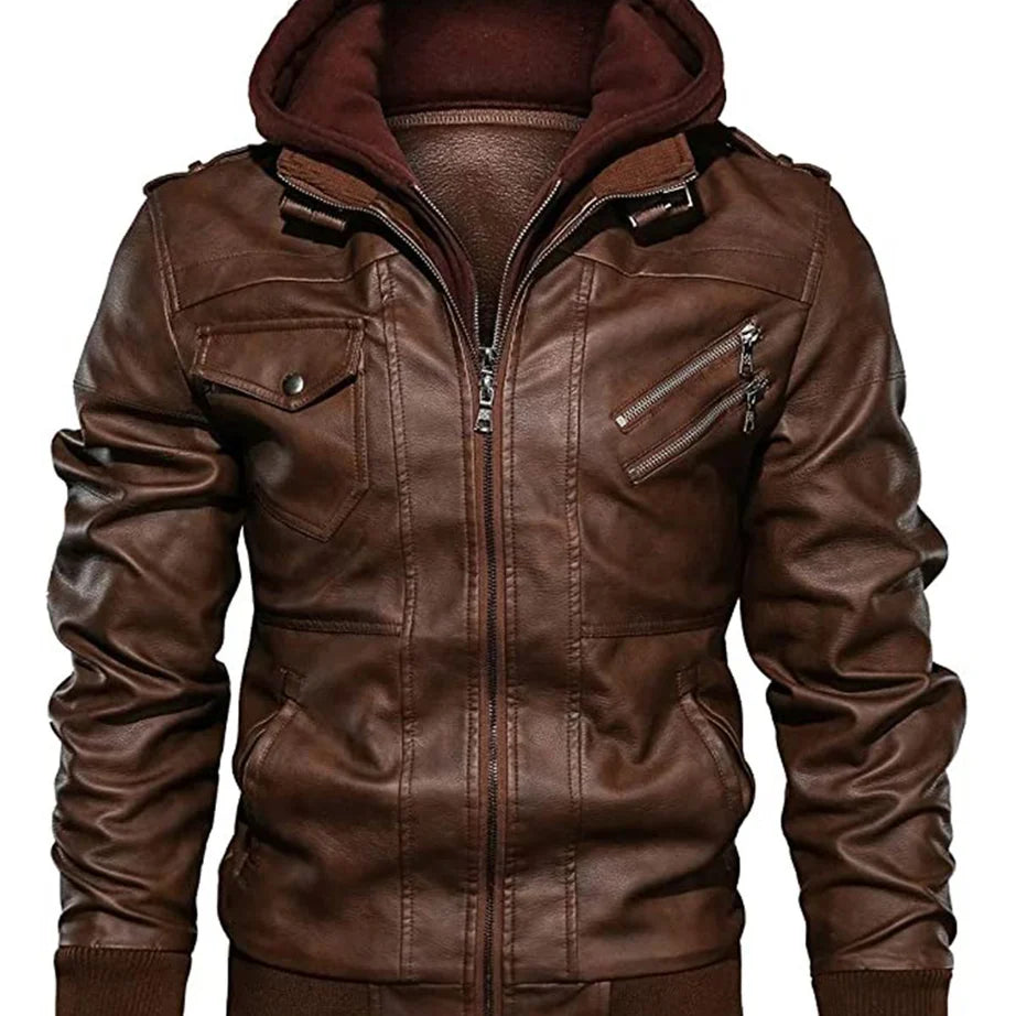 Prio | Giacca in pelle invernale premium elegante con cappuccio
